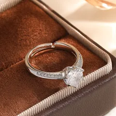 Geometric New Style Open Rings For Women In Silver Alloy With Moissanite Inlay Featuring Electroplated Finish