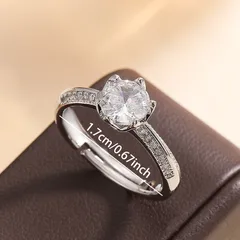 Geometric New Style Open Rings For Women In Silver Alloy With Moissanite Inlay Featuring Electroplated Finish 2