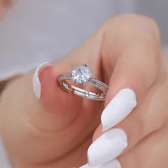 Geometric New Style Open Rings For Women In Silver Alloy With Moissanite Inlay Featuring Electroplated Finish 3