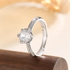 Geometric New Style Open Rings For Women In Silver Alloy With Moissanite Inlay Featuring Electroplated Finish 4
