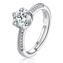 Geometric New Style Open Rings For Women In Silver Alloy With Moissanite Inlay Featuring Electroplated Finish 5