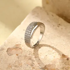 Geometric Open Rings For Women In Simple Style, Gold Zinc Alloy With Electroplated Finish And Rhinestones Inlay 2