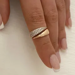 Geometric Open Rings For Women In Simple Style, Gold Zinc Alloy With Electroplated Finish And Rhinestones Inlay 3