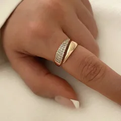 Geometric Open Rings For Women In Simple Style, Gold Zinc Alloy With Electroplated Finish And Rhinestones Inlay 4