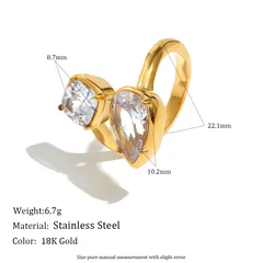 Geometric Open Rings For Women In 316L Stainless Steel With 18K Real Gold Plated Electroplated Finish And Zircon Inlay 2