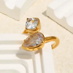 Geometric Open Rings For Women In 316L Stainless Steel With 18K Real Gold Plated Electroplated Finish And Zircon Inlay 4