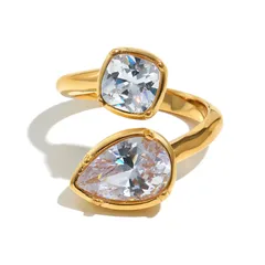 Geometric Open Rings For Women In 316L Stainless Steel With 18K Real Gold Plated Electroplated Finish And Zircon Inlay 5