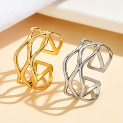 Geometric Open Rings For Women In Steel Color Metal Featuring 18K Real Gold Plated And PVD Coated Finish
