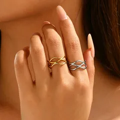 Geometric Open Rings For Women In Steel Color Metal Featuring 18K Real Gold Plated And PVD Coated Finish 2