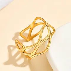 Geometric Open Rings For Women In Steel Color Metal Featuring 18K Real Gold Plated And PVD Coated Finish 3