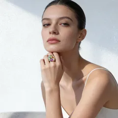 Geometric Open Rings For Women In Zinc Alloy With Crystal Inlay Featuring Electroplated Colour Finish