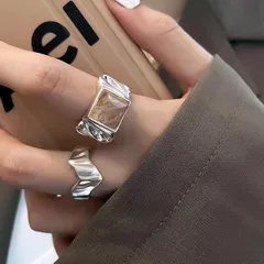 Geometric Open Rings For Women Made Of Zinc Alloy Featuring Electroplated Gold Finish And Asymmetrical Design