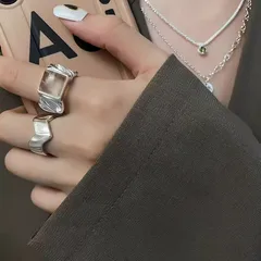 Geometric Open Rings For Women Made Of Zinc Alloy Featuring Electroplated Gold Finish And Asymmetrical Design 3