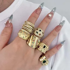 Geometric Open Rings For Unisex Featuring Copper Material With 18K Real Gold Plated Coating Thickness 0.01µm And Zircon Inlay