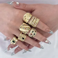 Geometric Open Rings For Unisex Featuring Copper Material With 18K Real Gold Plated Coating Thickness 0.01µm And Zircon Inlay 2