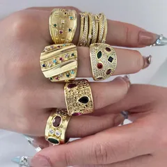 Geometric Open Rings For Unisex Featuring Copper Material With 18K Real Gold Plated Coating Thickness 0.01µm And Zircon Inlay 3