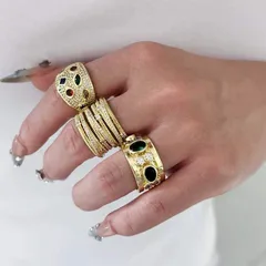 Geometric Open Rings For Unisex Featuring Copper Material With 18K Real Gold Plated Coating Thickness 0.01µm And Zircon Inlay 4