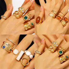 Geometric Open Rings For Unisex Featuring KC Golden Plated With 0.03µm-0.05µm Thickness And Artificial Gemstones In Gold Punk Style
