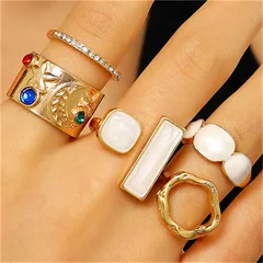 Geometric Open Rings For Unisex Featuring KC Golden Plated With 0.03µm-0.05µm Thickness And Artificial Gemstones In Gold Punk Style 2
