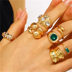 Geometric Open Rings For Unisex Featuring KC Golden Plated With 0.03µm-0.05µm Thickness And Artificial Gemstones In Gold Punk Style 3