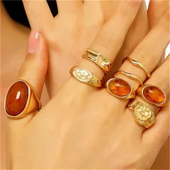Geometric Open Rings For Unisex Featuring KC Golden Plated With 0.03µm-0.05µm Thickness And Artificial Gemstones In Gold Punk Style 4