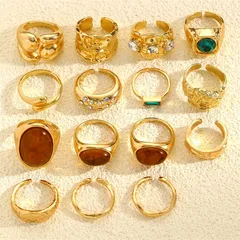 Geometric Open Rings For Unisex Featuring KC Golden Plated With 0.03µm-0.05µm Thickness And Artificial Gemstones In Gold Punk Style 5