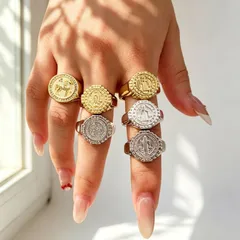 Geometric Punk Unisex Copper Ring For Everyday Wear Featuring Electroplated 18K Real Gold Plated Finish 2