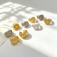 Geometric Punk Unisex Copper Ring For Everyday Wear Featuring Electroplated 18K Real Gold Plated Finish 3