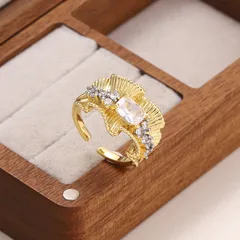 Geometric Red Ring For Women, 18K Real Gold Plated With 0.03µm-0.05µm Thickness, Featuring Glass Inlay, 1 Piece 2