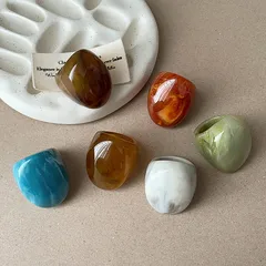 Geometric Resin Gradient Texture Finger Ring For Women Fresh And Brightening Personality Fashionable Versatile Ring 3