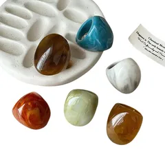 Geometric Resin Gradient Texture Finger Ring For Women Fresh And Brightening Personality Fashionable Versatile Ring 5