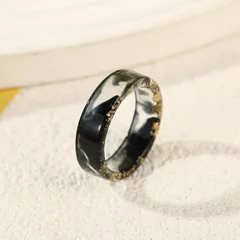 Geometric Resin Ring For Unisex Featuring Dyed Black Color, Perfect For Festival Wear 4