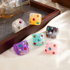 Sweet Geometric Resin Ring For Women With Colour Rhinestones Inlay 4