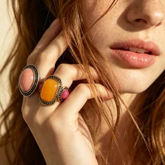 Geometric Resin Rings For Women With Multicolor Rhinestones, 1 Set