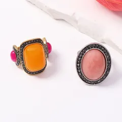 Geometric Resin Rings For Women With Multicolor Rhinestones, 1 Set 2