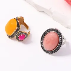 Geometric Resin Rings For Women With Multicolor Rhinestones, 1 Set 3