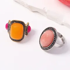 Geometric Resin Rings For Women With Multicolor Rhinestones, 1 Set 4