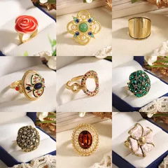 Geometric Ring For Women 1 Piece Copper Alloy With 18K Real Gold Plated Coating 0.03µm-0.05µm Featuring Glass Inlay