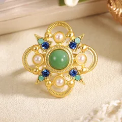 Geometric Ring For Women 1 Piece Copper Alloy With 18K Real Gold Plated Coating 0.03µm-0.05µm Featuring Glass Inlay 2