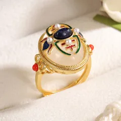 Geometric Ring For Women 1 Piece Copper Alloy With 18K Real Gold Plated Coating 0.03µm-0.05µm Featuring Glass Inlay 3