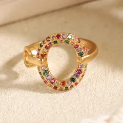 Geometric Ring For Women 1 Piece Copper Alloy With 18K Real Gold Plated Coating 0.03µm-0.05µm Featuring Glass Inlay 4