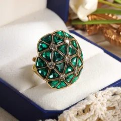 Geometric Ring For Women 1 Piece Copper Alloy With 18K Real Gold Plated Coating 0.03µm-0.05µm Featuring Glass Inlay 5