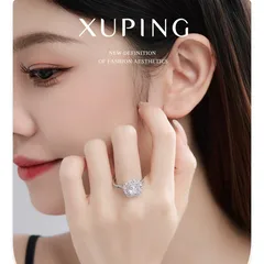 XUPING Geometric Ring For Women, 1 Piece, Platinum Plated With 0.01µm Thickness Featuring Zirconia Inlay 4