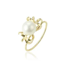 XUPING Geometric Ring For Women Featuring 18K Real Gold Plated Finish With 0.01µm Thickness And Imitation Pearl Inlay, 1 Piece