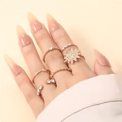Geometric Ring For Women Featuring Multicolor Artificial Crystal Inlay With 0.03µm-0.05µm KC Golden Plated Finish, 1 Piece 3