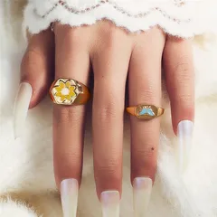 Geometric Ring For Women Featuring Multicolor Artificial Crystal Inlay With 0.03µm-0.05µm KC Golden Plated Finish, 1 Piece 5