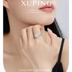XUPING Geometric Ring For Women, Platinum Plated With 0.01µm Thickness, Featuring Zirconia Inlay, 1 Piece 4