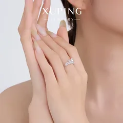XUPING Geometric Ring For Women, 1 Piece, Platinum Plated With 0.01µm Thickness Featuring Zirconia Inlay 5