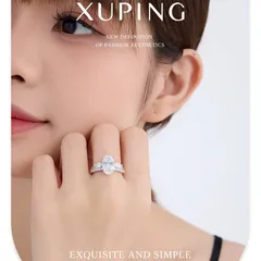 XUPING Geometric Ring For Women, Platinum Plated With 0.01µm Thickness, Featuring Zirconia Inlay, 1 Piece 5