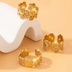 Geometric Ring For Women In 201 Stainless Steel With Golden Plated Water Plating And 0.03µm Thickness